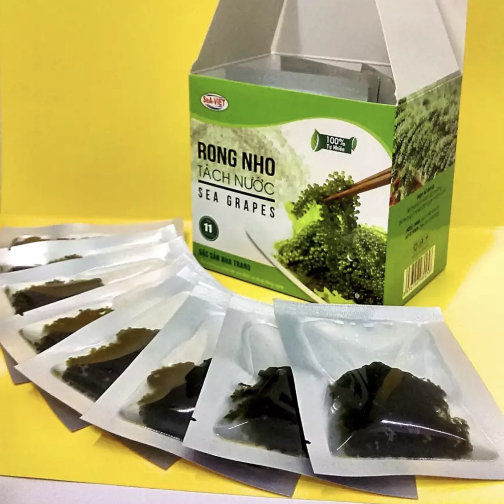 Rong nho tách nước dạng hộp tặng 1 chai sốt mè. rong nho khô. rong nho tách nước.
