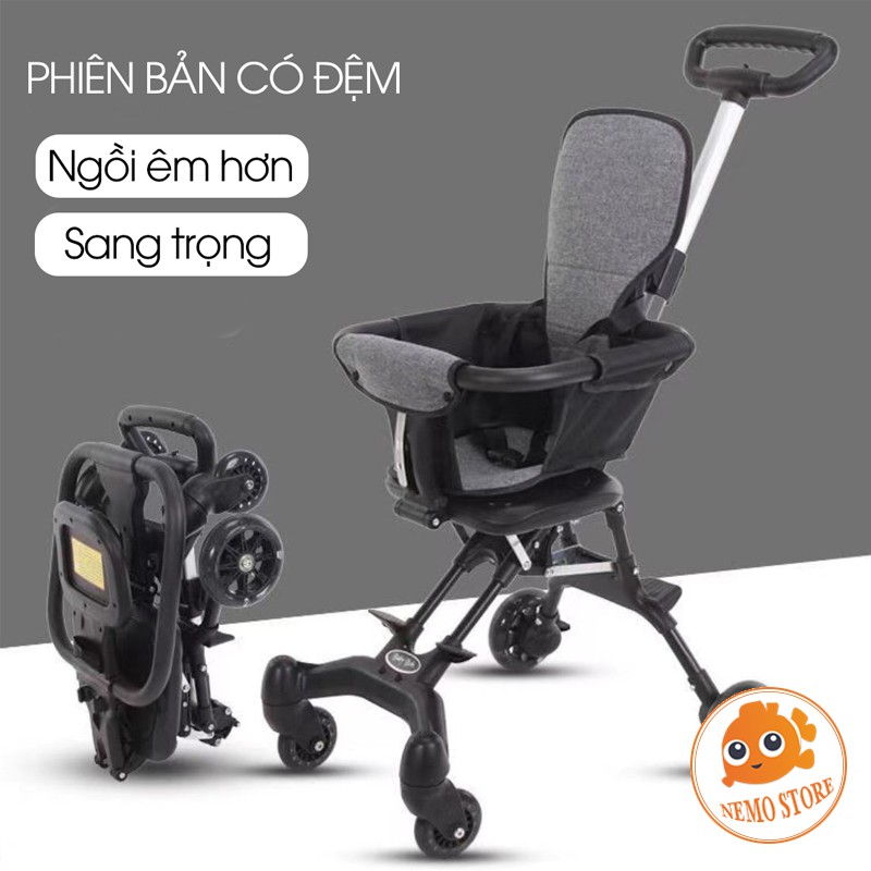 Xe đẩy cho bé gấp gọn 4 bánh có đệm nằm chơi tiện dụng siêu nhẹ