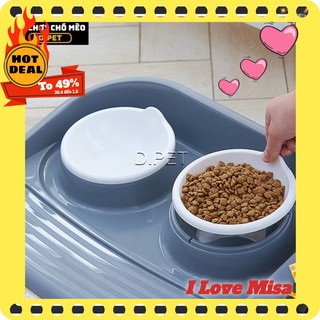 [Hàng có sẵn]  Khay đựng thức ăn đôi chống rơi ra sàn - bát ăn đôi cho chó mèo kích thước lớn