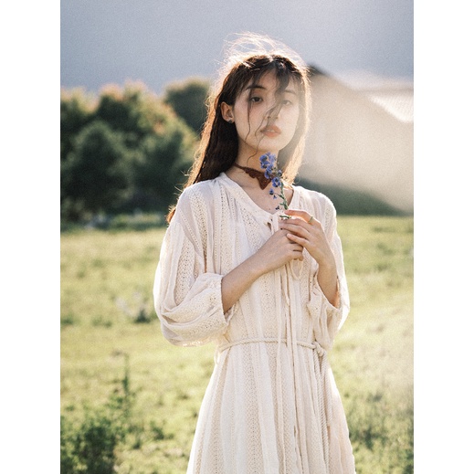 Váy du mục trắng phong cách Vintage/ Bohomian dáng dài Layla Corner