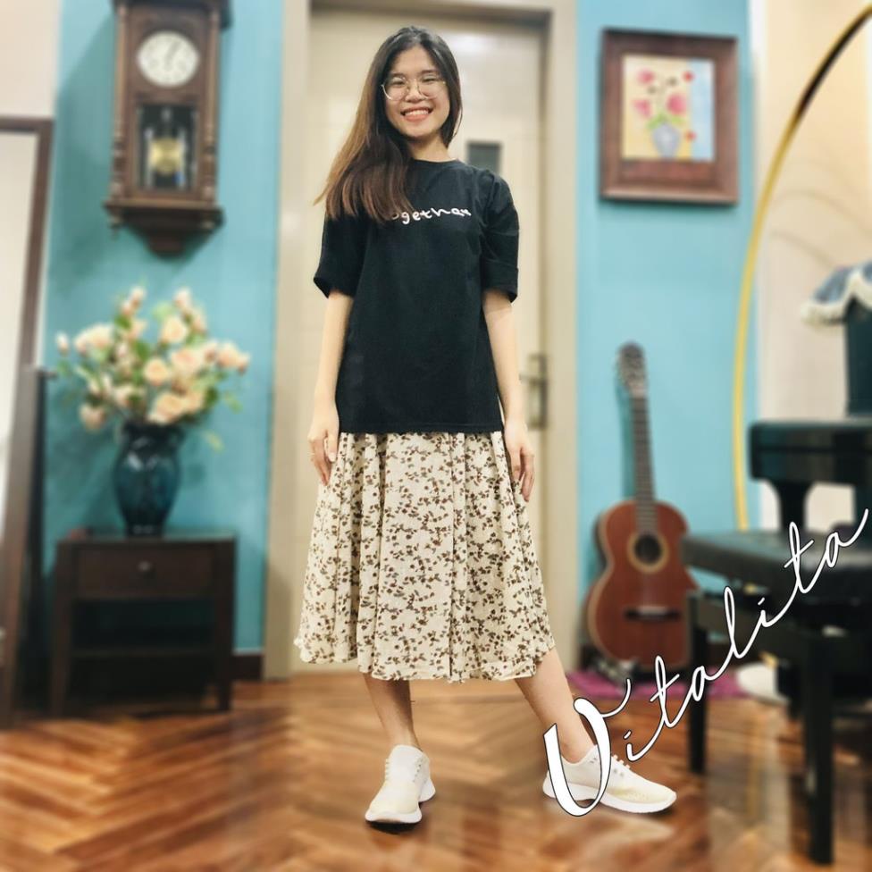 Chân váy hoa nhí Vintage vải voan 2 lớp eo chun dáng dài phong cách Ulzzang Hàn Quốc - MIX đồ cực xinh | BigBuy360 - bigbuy360.vn