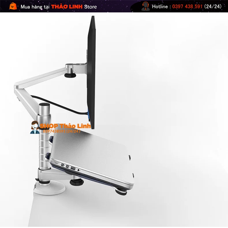 Giá Treo Màn Hình  24 - 27 - 32 Inch - Kèm Tay Treo Đỡ Laptop 10 - 15.6 Inch -  Hợp Kim Nhôm Cao Cấp  - Model OA-7X