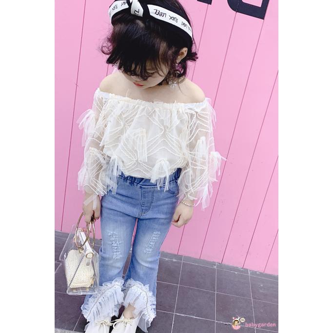 Set áo phối ren + Quần jeans dễ thương cho bé gái