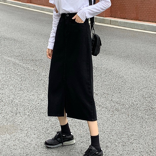 Chân váy denim form chữ A lưng cao màu trơn xinh xắn 36917 | BigBuy360 - bigbuy360.vn