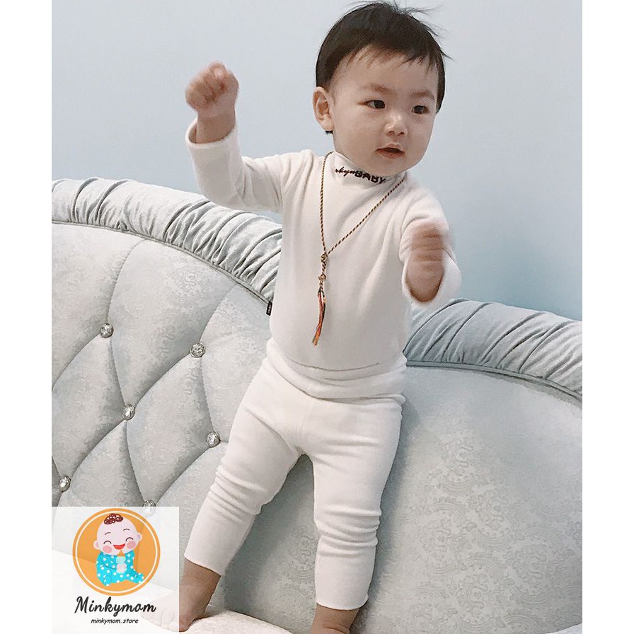 MINKYMOM Bộ Nỉ Dài Tay Cổ 3 Phân Quảng Châu Cao Cấp