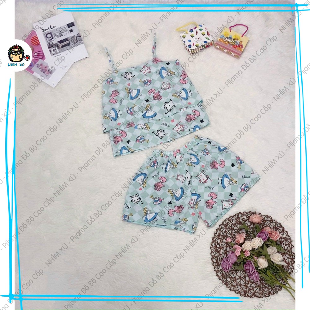 Đồ Bộ Ngủ Pijama Mặc Nhà Quần Đùi Áo 2 Dây Vải Satin Cao Cấp Alice Wonderlands | BigBuy360 - bigbuy360.vn