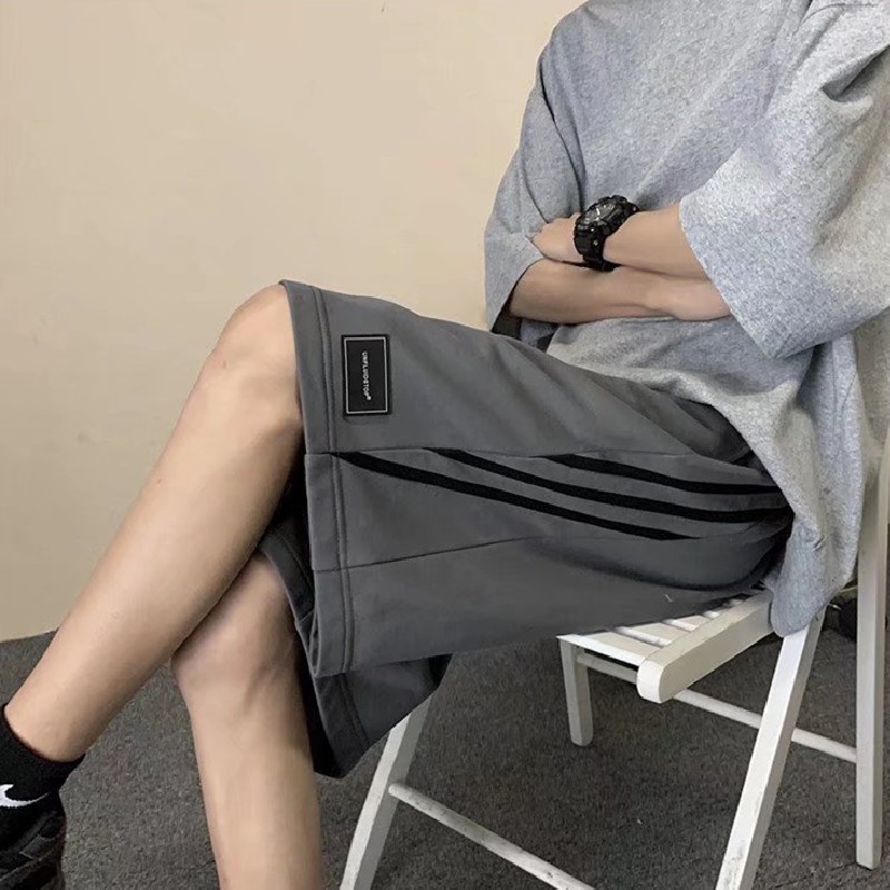 Quần Short Thể Thao Ống Rộng Phối Sọc Hai Bên Thời Trang Hàn Quốc Cho Nam [M-3XL]