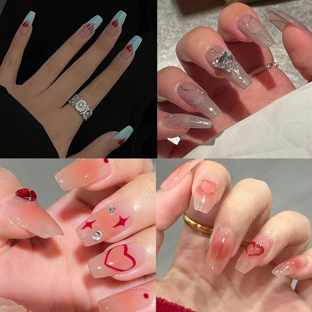 Hộp 24 Móng Tay Giả Che Phủ Toàn Diện Họa Tiết Lấp Lánh