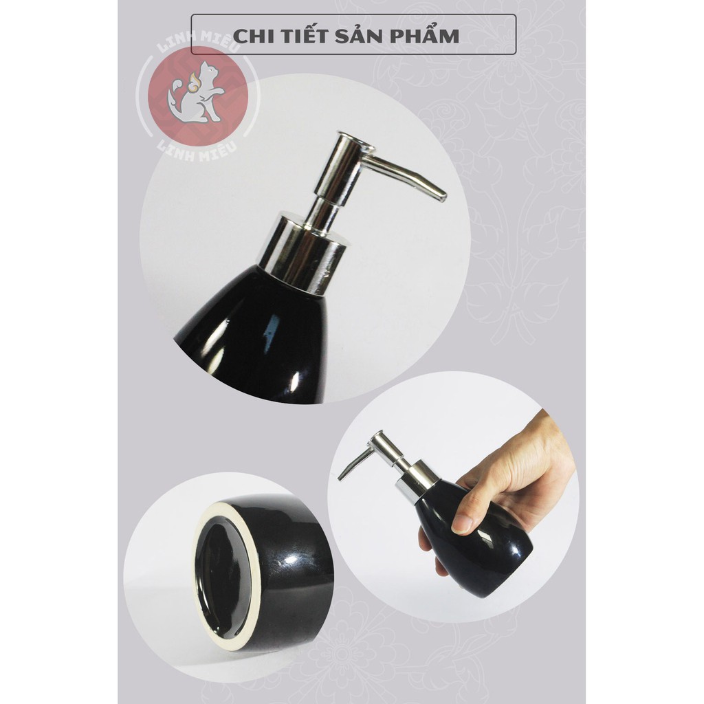 (300ml) Bình đựng dầu gội, sữa tắm, nước rửa tay bằng sứ Bát Tràng cao cấp - dáng xoài