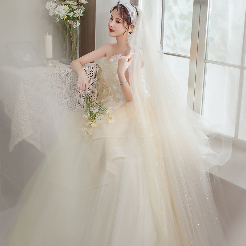 Đầm cưới không dây dáng dài mỏng nhẹ đơn giản thanh lịch cho cô dâu / phù dâu