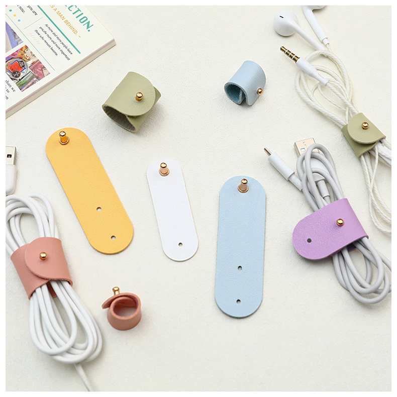 Dây quấn thu gọn cáp sạc tai nghe bằng da đa năng