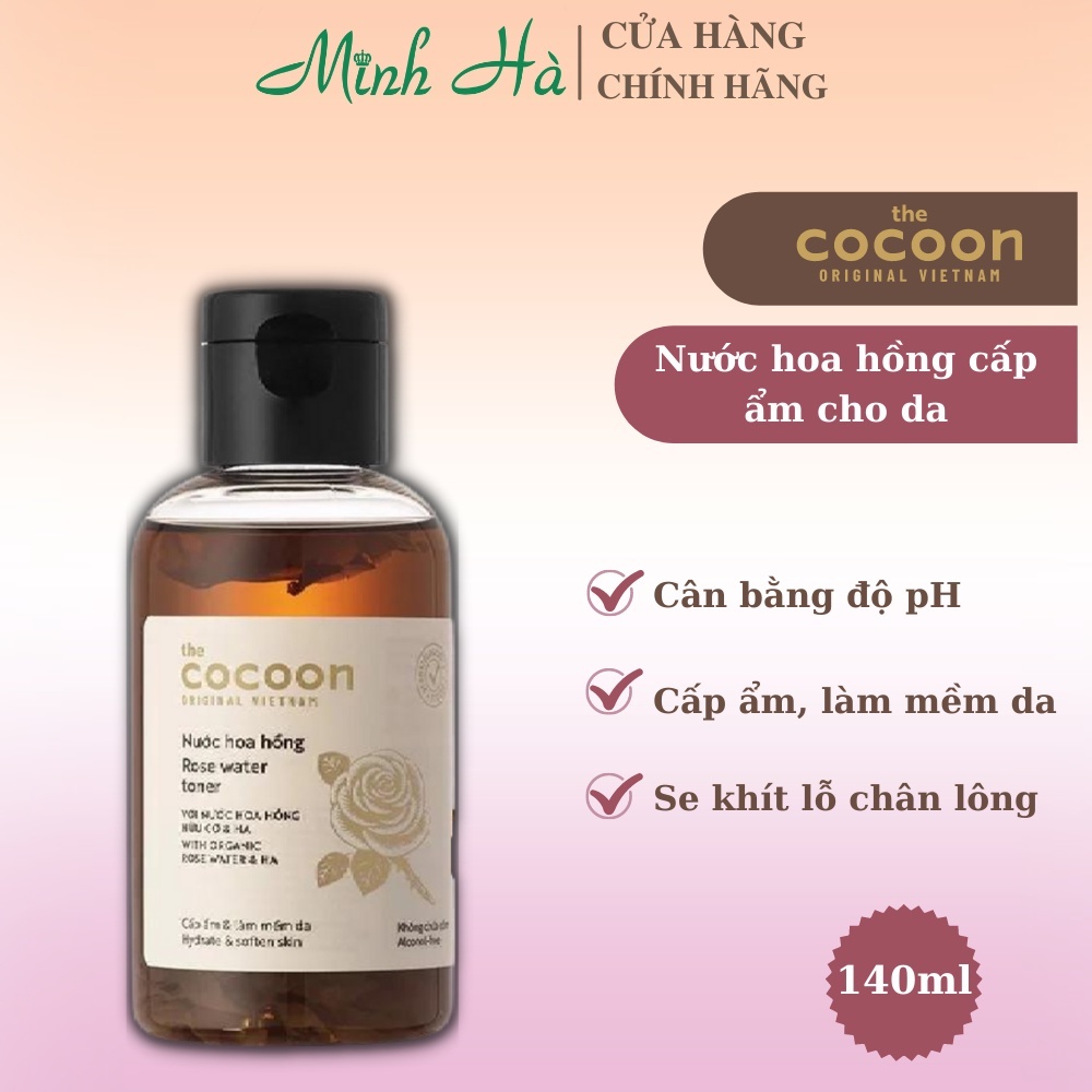 Nước hoa hồng Cocoon Rose Water Toner 140ml không cồn , cấp ẩm và làm mềm da