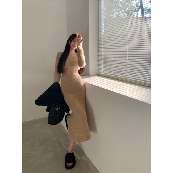 🍊hàng đặt trước 🍊set váy len lông nâu