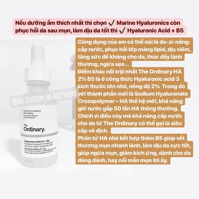 Serum tinh chất cấp nước và phục hồi da The ordinary - Hyaluronic Acid 2% + B5 / Marine