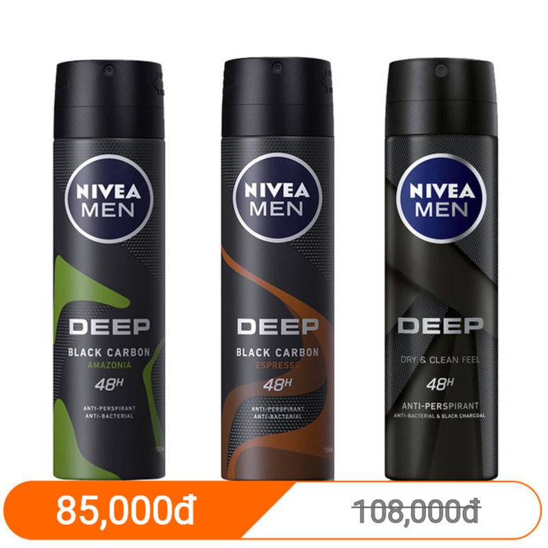 Xịt Khử Mùi Cho Nam Nivea Men Than Đen Hoạt Tính Hương Espresso Deep Black Carbon Espresso