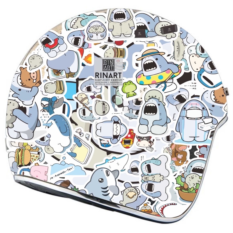 SET 100 STICKER CÁ MẬP NHẬT BẢN SIÊU DỄ THƯƠNG DÁN TRANG TRÍ ĐIỆN THOẠI LAPTOP VALI MŨ BẢO HIỂM XE MÁY TỦ KỆ,...