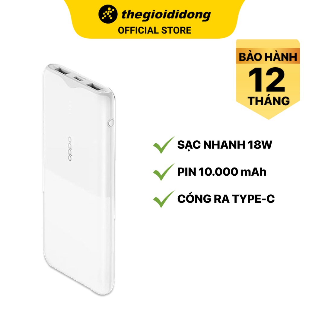 Pin sạc dự phòng OPPO PBT02 10.000 mAh Type C/2 cổng USB 1 cổng Type C - Chính hãng BH 12 tháng