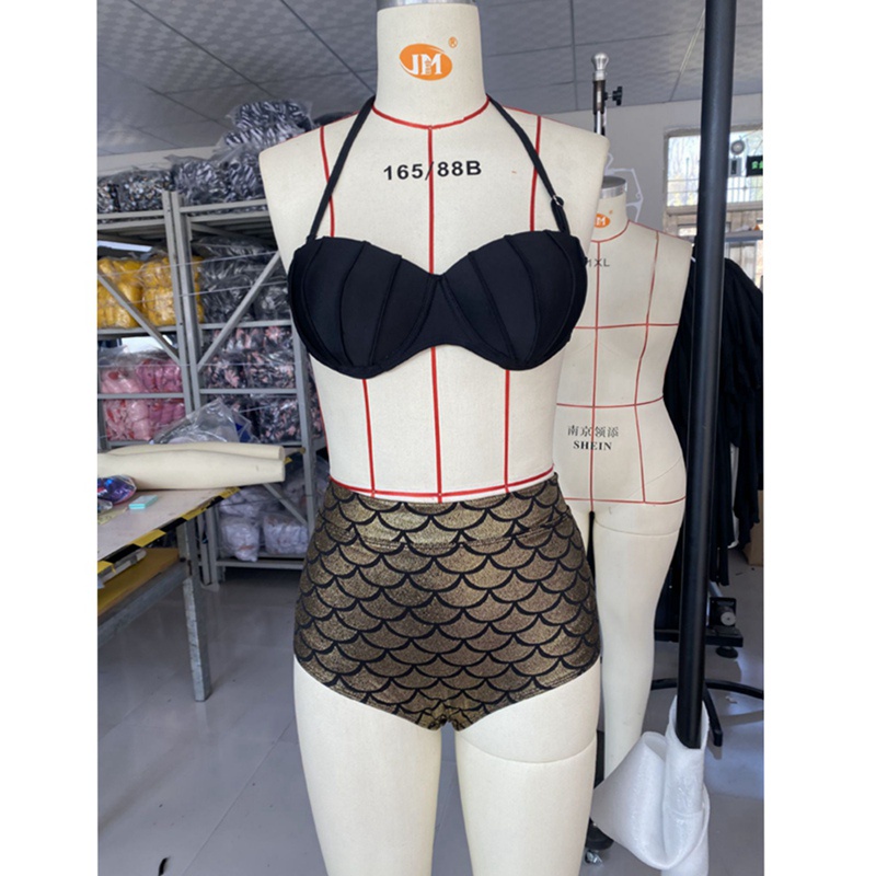 Bộ Bikini Hóa Trang Nàng Tiên Cá Màu Tím + Quần Cạp Cao Quyến Rũ Cho Nữ