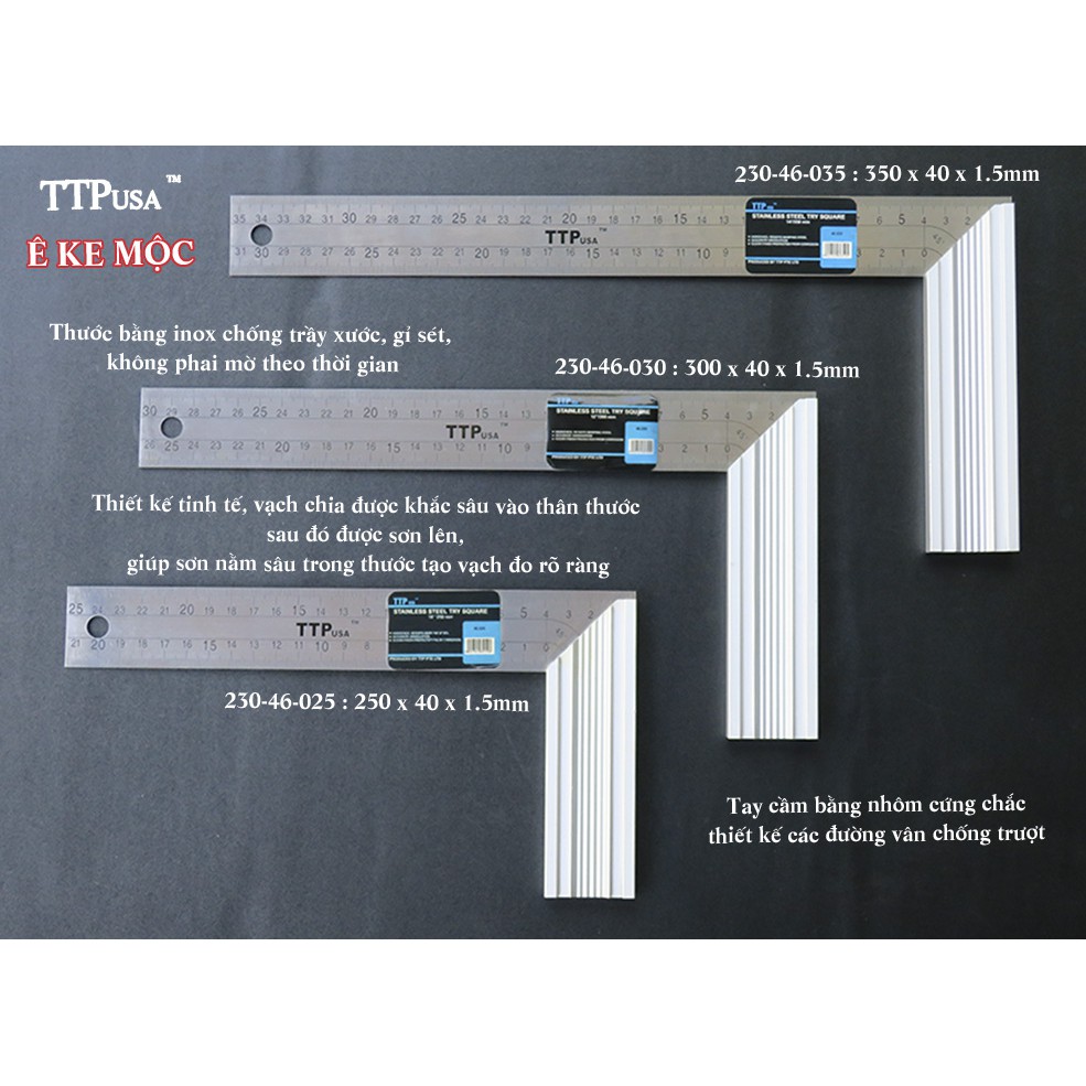Thước Ê Ke Mộc Inox TTPusa