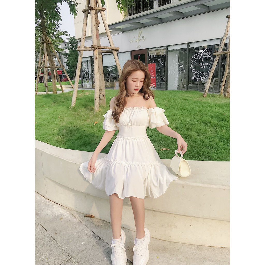 (CLIP THẬT) Đầm dự tiệc trễ vai tay bồng | BigBuy360 - bigbuy360.vn