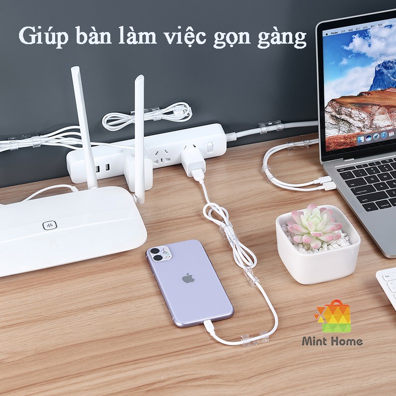 Nẹp dây điện dán tường treo giữ cố định cáp sạc thông minh, bộ kẹp đi dây điện 20 cái có keo 3M