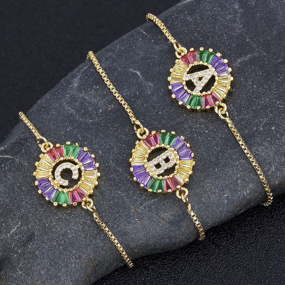 Vòng Tay Chữ Cái Đính Đá Zircon Nhiều Màu Sắc Cầu Vồng Thời Trang Mới