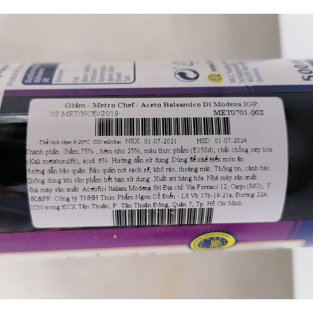 [Chai 500ml] GIẤM NHO [Italia] METRO CHEF Aceto Balsamico Di Modena (cff-hk)