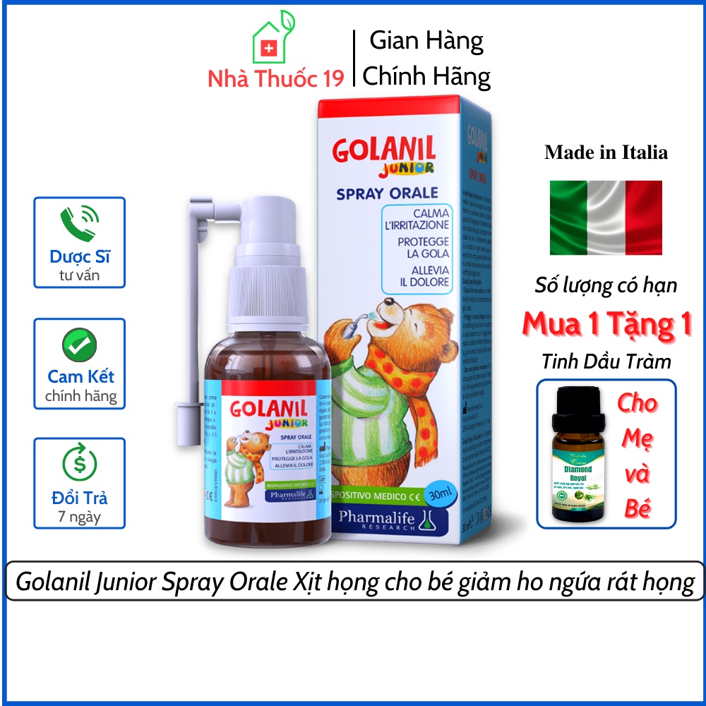 Golanil Spray Orale Junior Giúp giảm ho, viêm họng, nóng rát họng, thông họng tức thì cho bé, tăng hệ miễn dịch hiệu quả