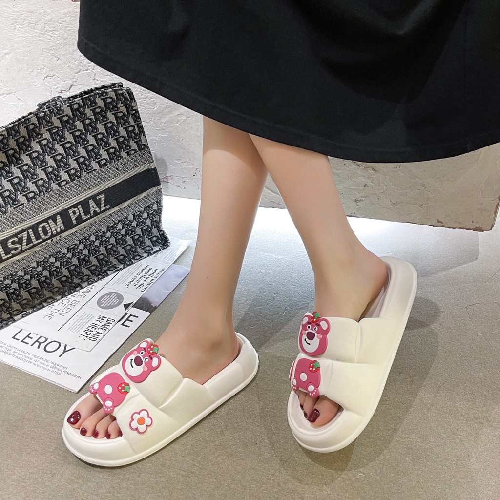Dép quai ngang nữ Chao Đính Gấu Hồng cực nổi bật cá tính TRANGBIHUE