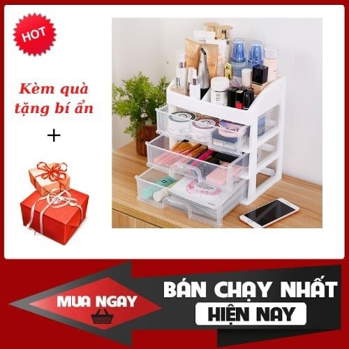 Kệ Đựng Mỹ Phẩm Đồ Trang Điểm Trang Sức 4 Tầng Ngăn Kéo Tiện Dụng kèm quà tặng