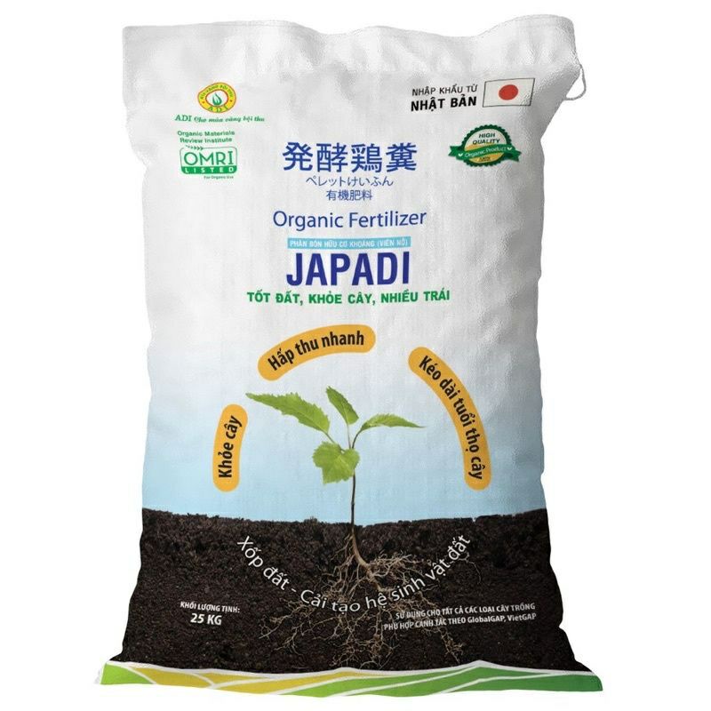 (bao 25kg) Phân Gà Hữu Cơ Nhật Bản JAPADI dạng viên nén