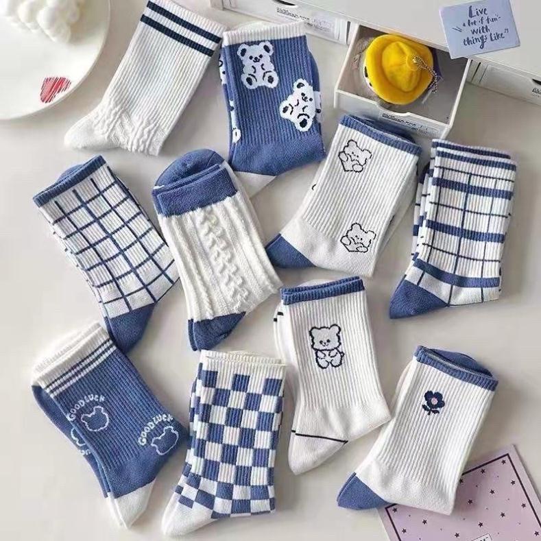 Tất cổ cao, vớ trắng nữ chất liệu cotton co giãn tốt phong cách thời trang Hàn Quốc
