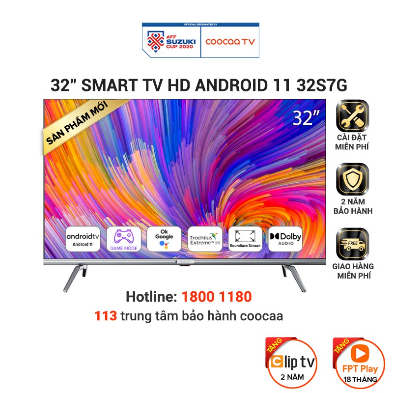 [Lưu COOC32S7G - 700K và ELCOOCAA - 1TR] Smart TV HD Coocaa 32 Inch Wifi - 32S7G - Android 11 - Miễn phí lắp đặt