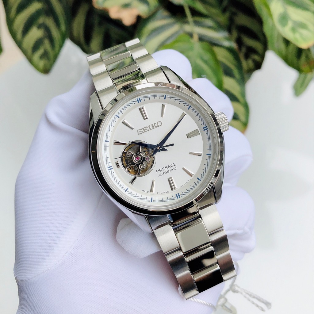Đồng hồ Nam Seiko Presage SSA355J1 Hở tim,Mặt trắng-Máy cơ tự động Automatic-Dây kim loại cao cấp-Size 41mm
