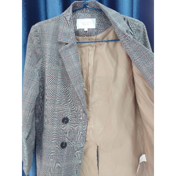 Áo vest/ blazer nữ 2 lớp kẻ sọc carô đỏ xẻ tà sau  -