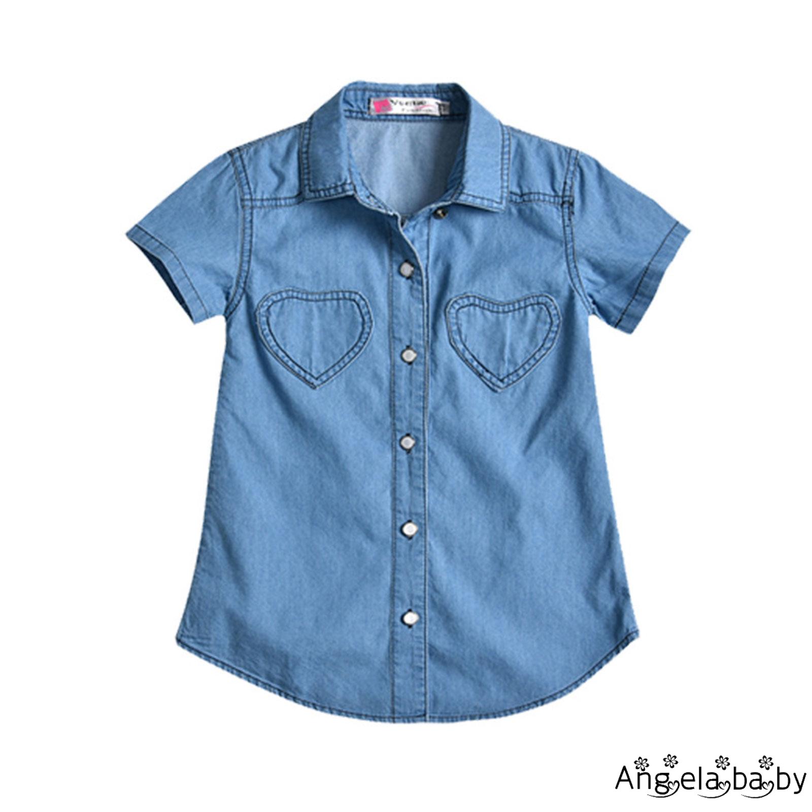 Áo Sơ Mi Denim Tay Ngắn Xinh Xắn Dành Cho Bé Gái