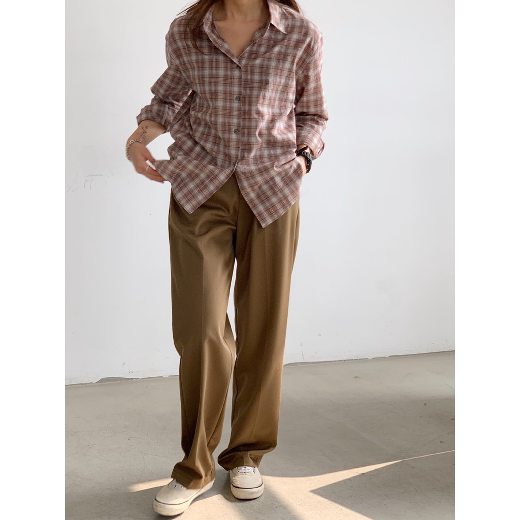 Áo Sơ Mi Nữ Dài Tay Form Rộng Retro Sơ Mi Nữ Sọc Caro tay dài thời trang cá tính