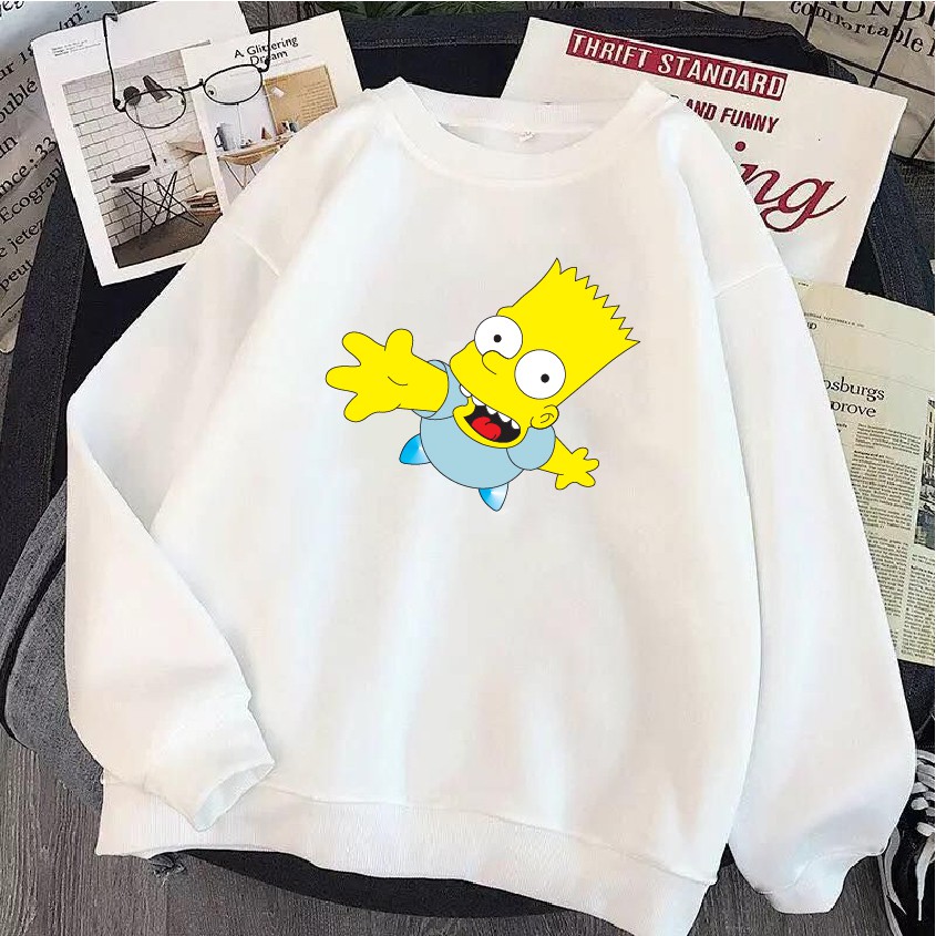 Áo nỉ sweater hoạt hình Simson form suông rộng unisex cổ tròn, chất nỉ bông, 2 màu đen, trắng | BigBuy360 - bigbuy360.vn