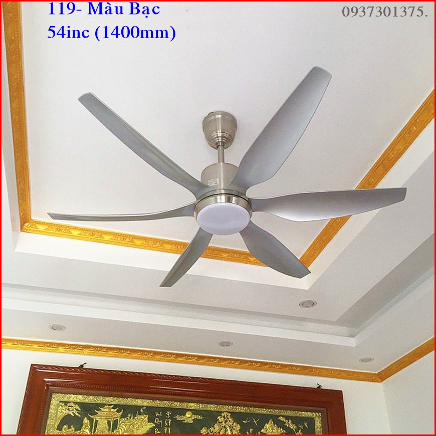 Quạt Trần Đèn 6 Cánh Màu Bạc_Động Cơ DC Có Điều Khiển Từ Xa 6 Tốc Độ Gió_Bảo Hành 2 Năm