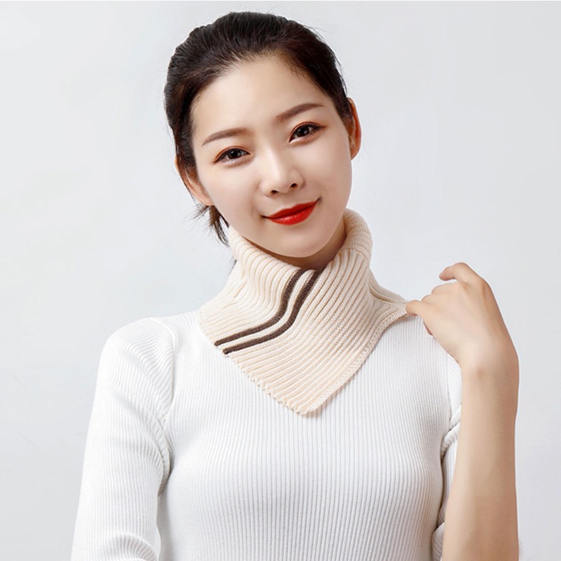 Khăn choàng cổ giả bằng vải len kẻ sọc kiểu dáng thời trang