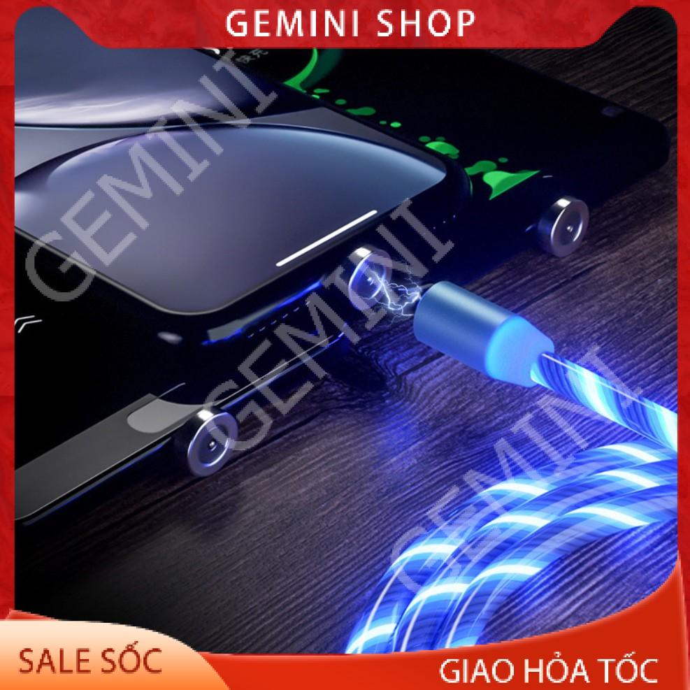 (Tặng 3 đầu sạc Dùng mọi ĐT IPType C Micro USB) Dây Cáp Sạc Nam Châm Phát sáng Xoay 360 Độ,Từ Tính
