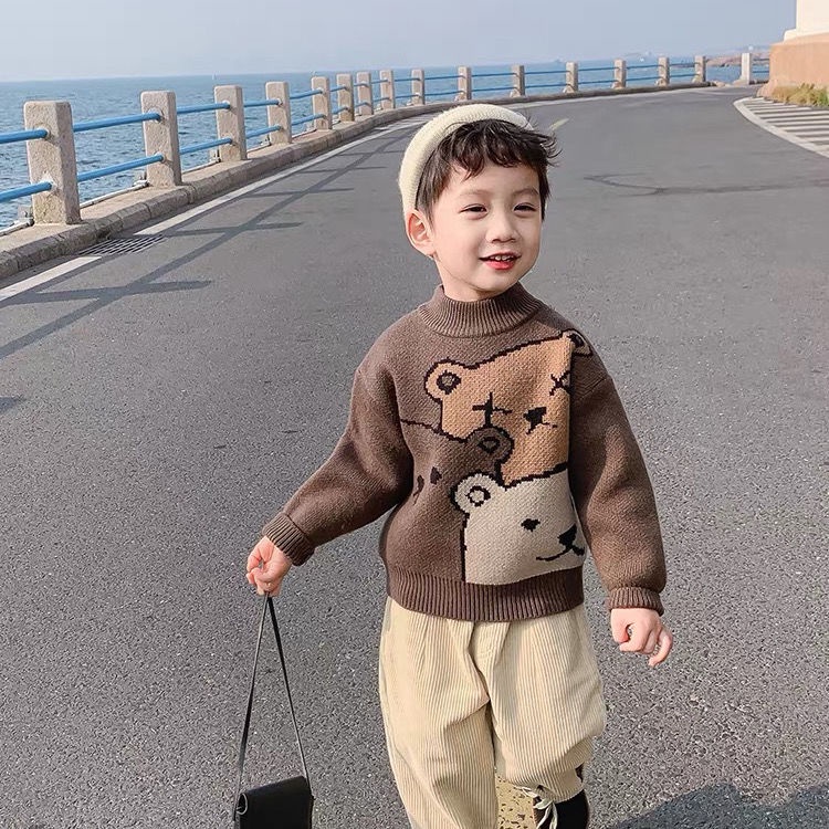 Áo sweater họa tiết chú gấu phong cách Hàn Quốc thời trang mùa đông cho bé trai