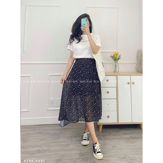 Chân váy voan hoa nhí Nhiên vintage lưng chun AV81