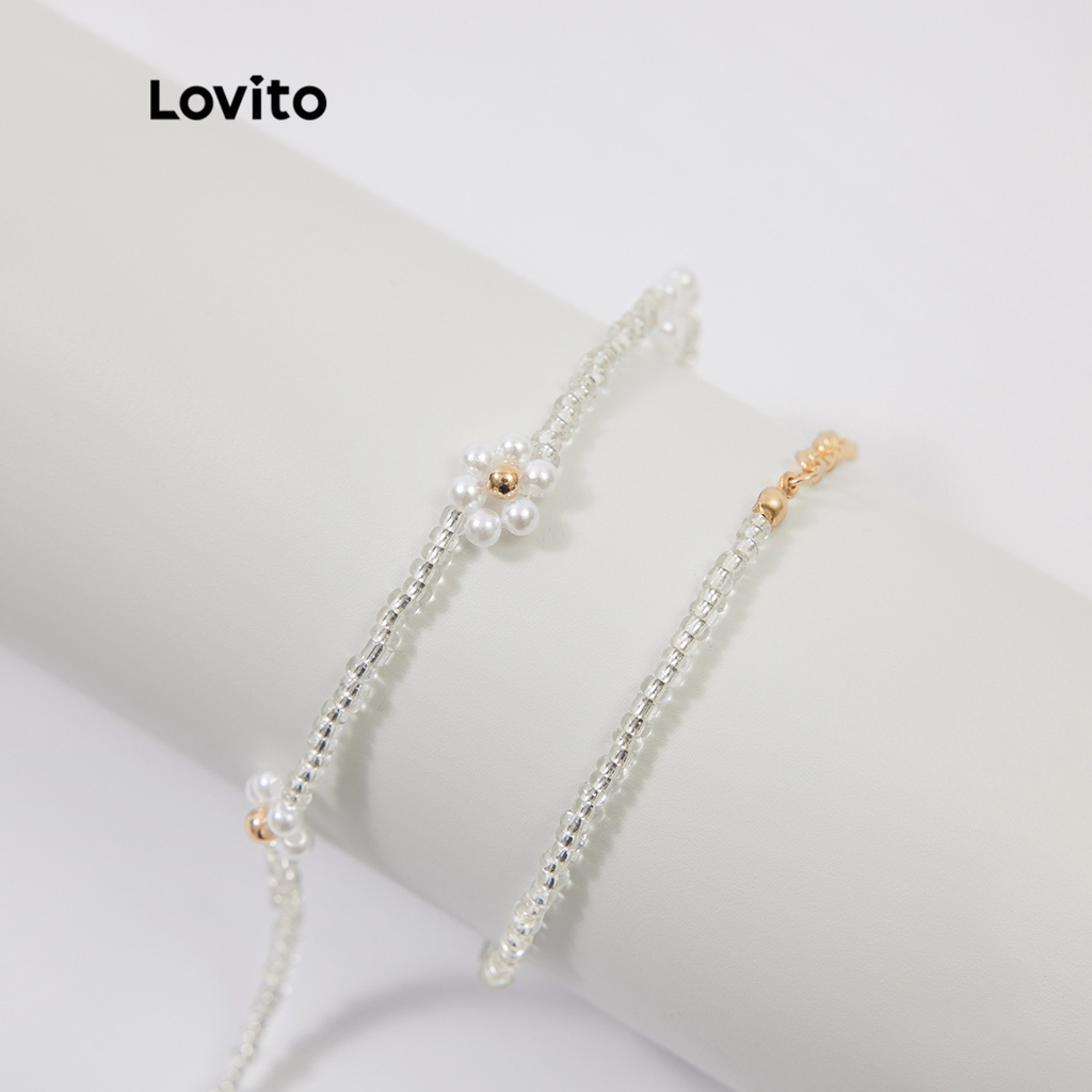 Dây chuyền Lovito bằng hạt màu trơn hình hoa thanh lịch L233L224 (màu trắng)