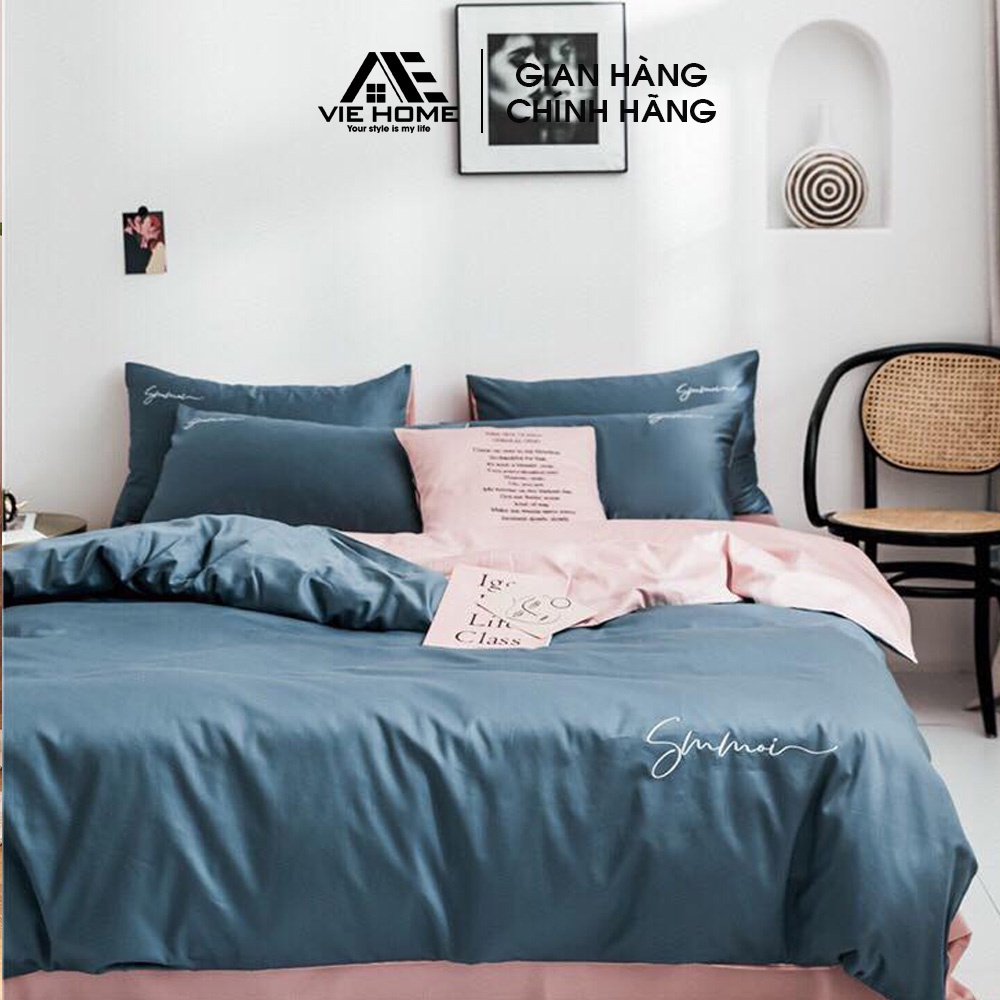 Bộ chăn ga gối Lụa Cotton Tencel 40S VIE HOME cao cấp nhiều size drap bọc nệm M4,M6,M8