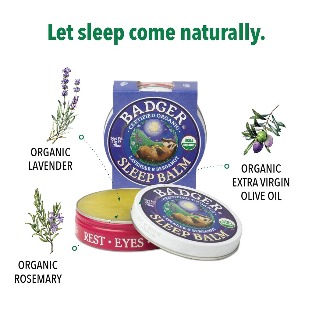 Sáp dầu hữu cơ giúp ngủ ngon BADGER Sleep Balm organic giúp dễ ngủ an toàn cho người lớn và trẻ em - 21g 56g