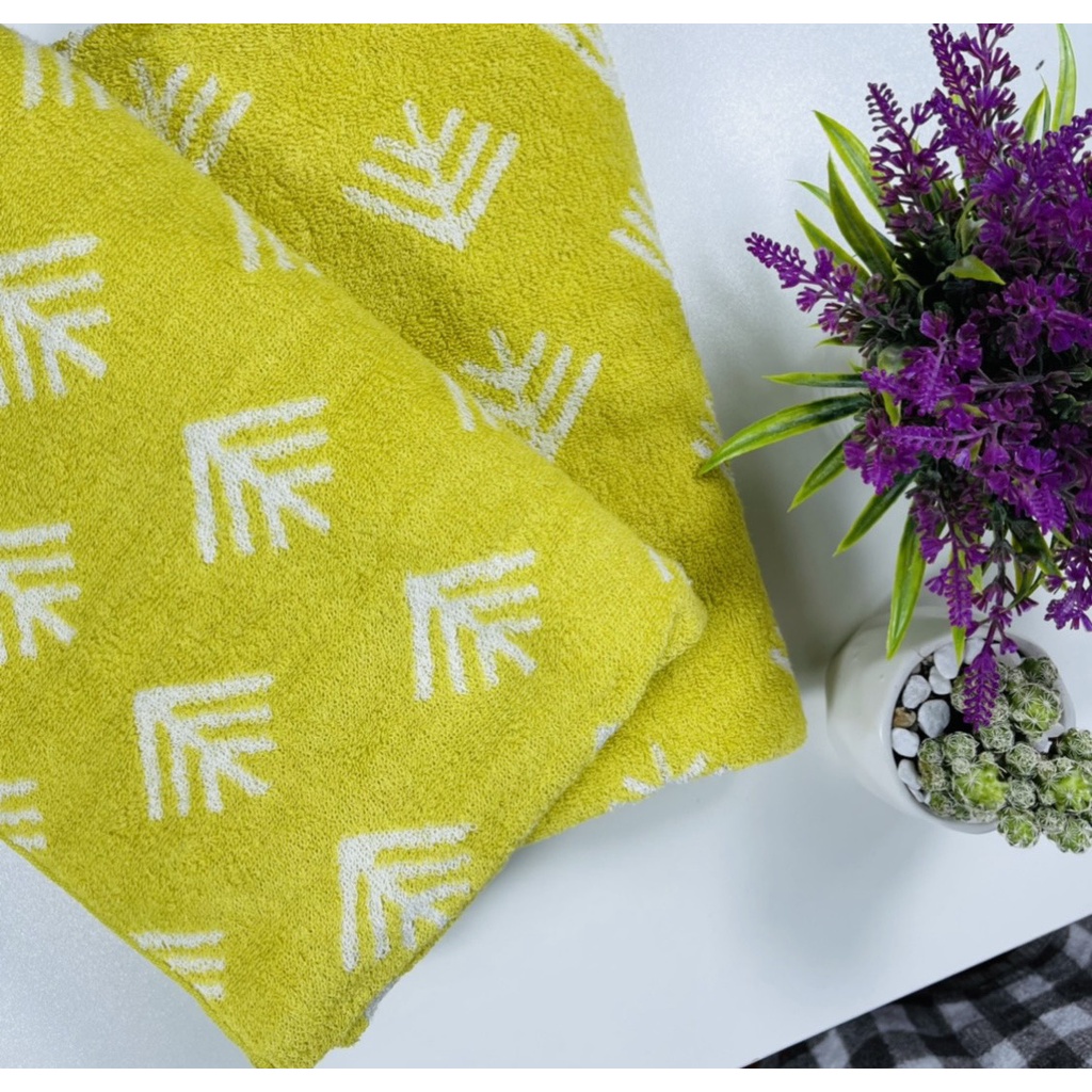 Khăn tắm cotton xuất nhật MJ Organic, họa tiết lá, 60x120cm, 300g