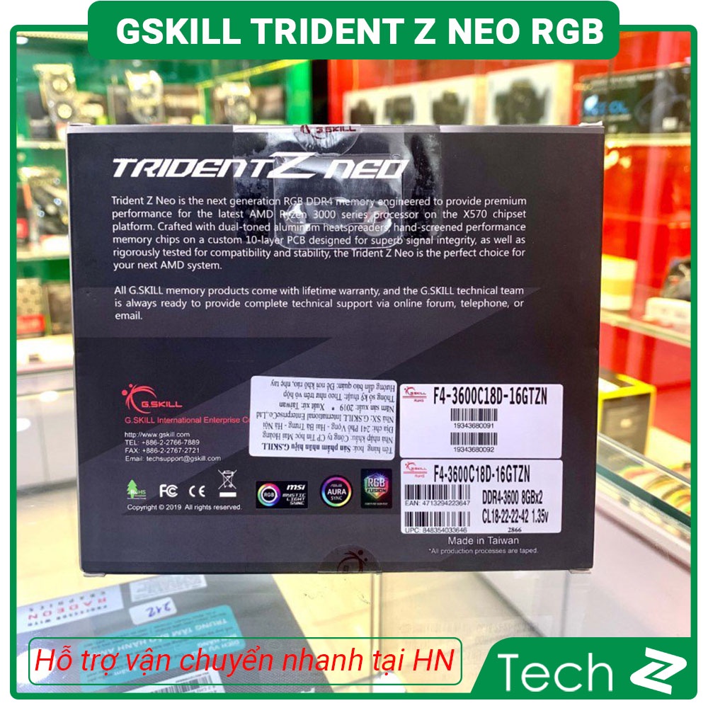 Ram Desktop Gskill Trident Z Neo RGB (F4-3600C18D) 16GB (2x8GB) / 32GB (2x16GB) / 64GB (2x32GB) DDR4 3600MHz