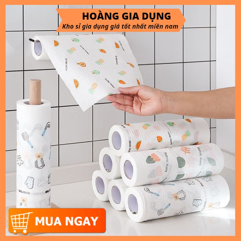 Cuộn Khăn Lau Màu Trắng Đa Năng Nhà Bếp Dùng Lại Nhiều Lần Họa Tiết Hoa Lá Cành 20/25CM H304