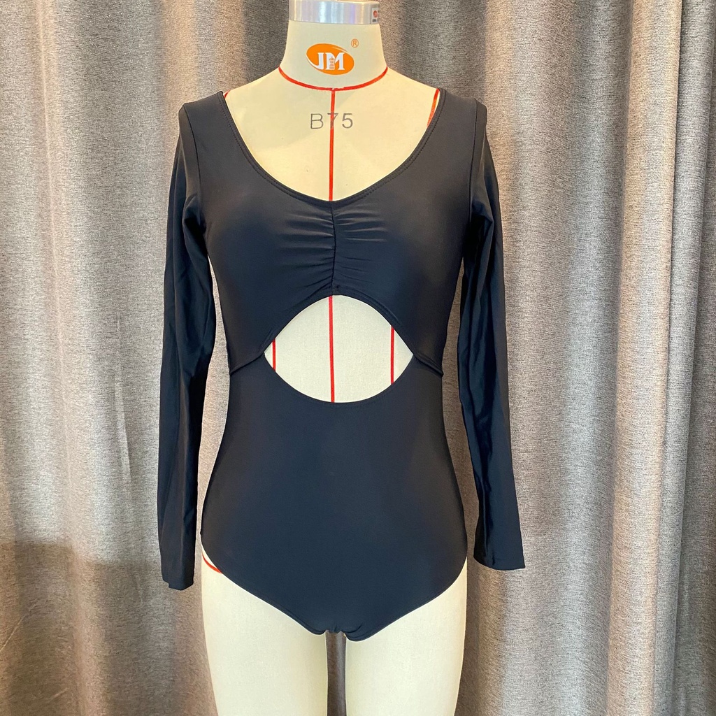 (Mẫu mới 2023)Bikini bộ đồ bơi Hàn Quốc tay dài chống nắng tay dài kín đáo màu đen che khuyết điểm